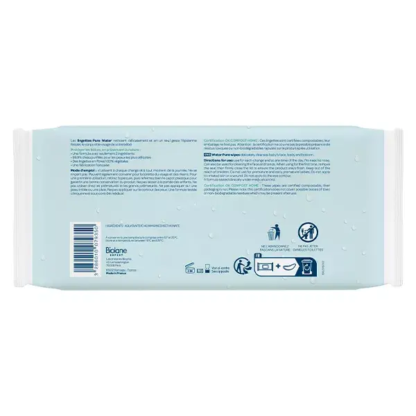Biolane Expert - Lenços Umedecidos com Água Pura - Sem Perfume - Pacote com 3 x 60 Lenços