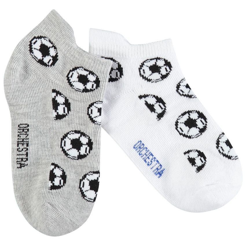 Lot de 2 paires de chaussettes à bandes et ballons de foot en jacquard - Blanc