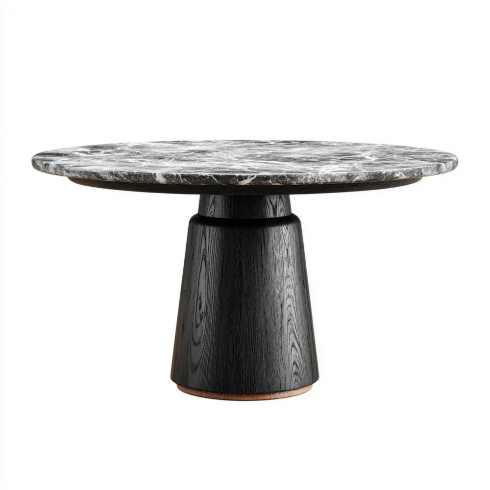 Runder Esstisch aus Marmor und Holz 120x120x75 cm - Schwarz