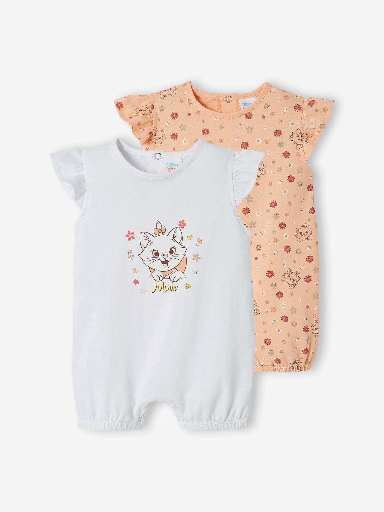 Conjunto de 2 macacões para bebê DS® Marie do filme Os Aristogatos, cor pêssego.