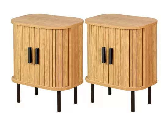 Table de nuit en bois et métal à lamelles KYOTO (Lot de 2)