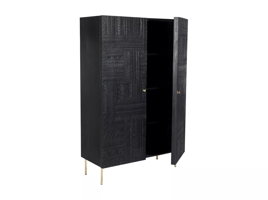 Armoire gravée en bois noir et métal doré - Chimane