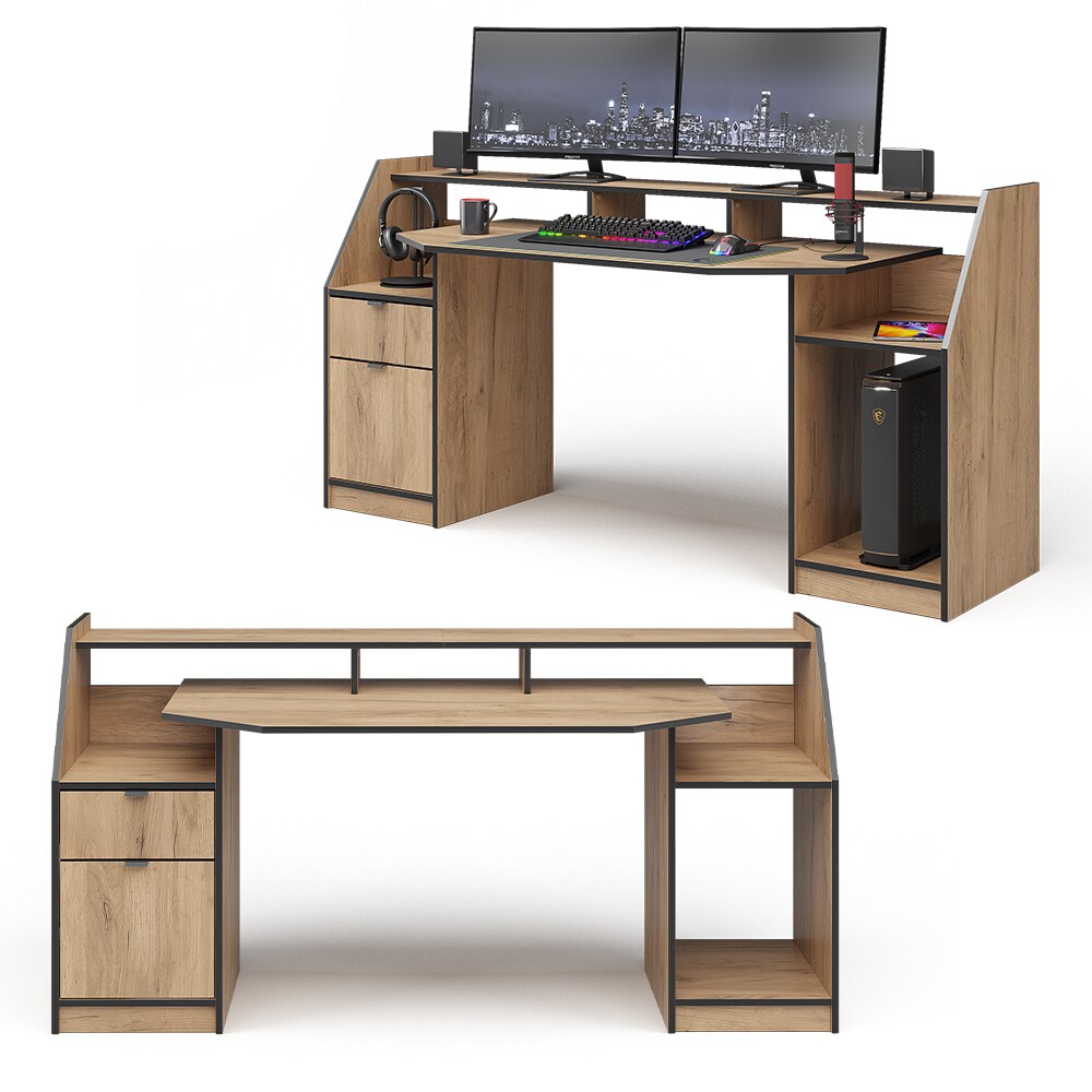 Vicco Computertisch Joel Eiche Schwarz 180 x 66 cm Gamingtisch PC-Tisch Schublade Tür