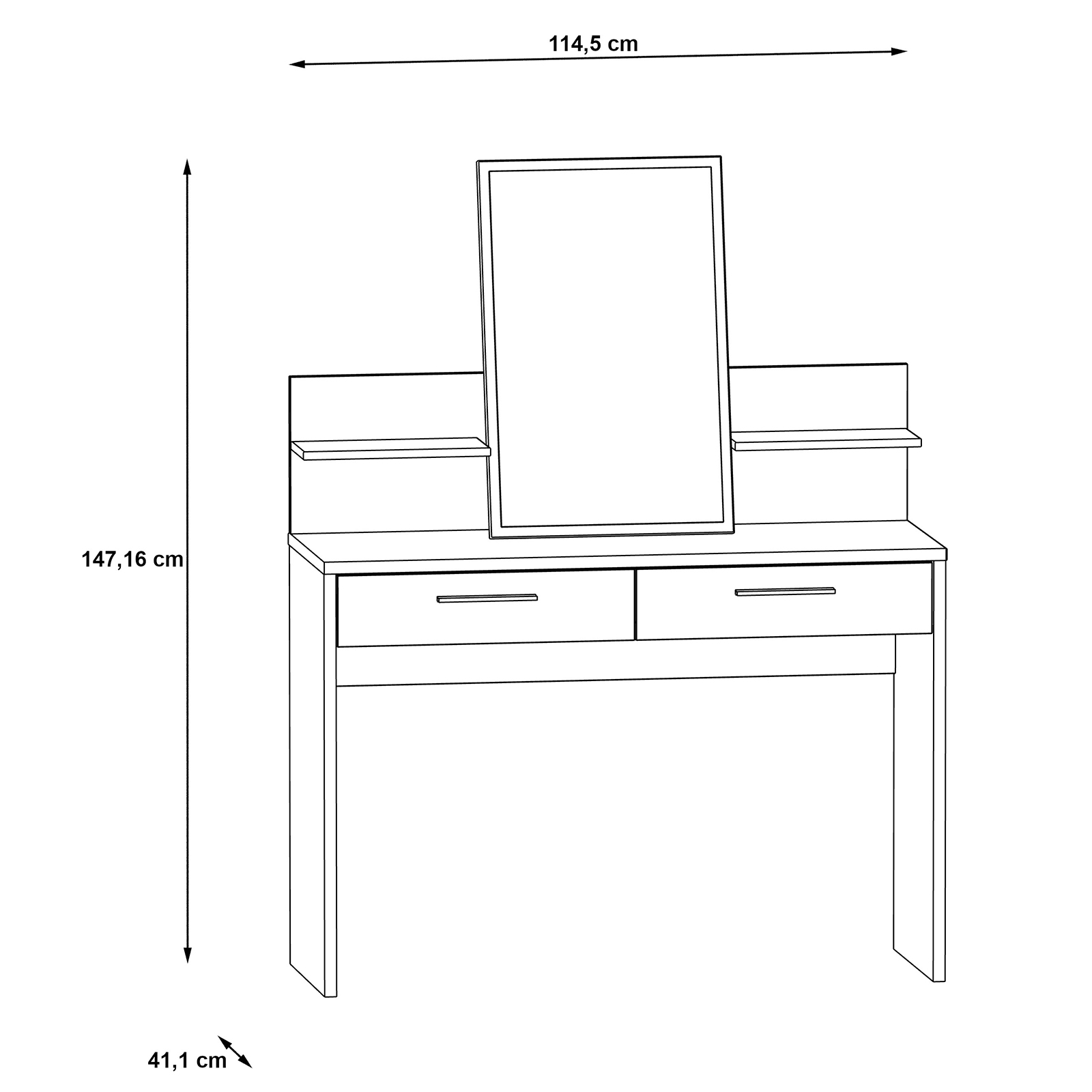Schminktisch - Stabeiche - Betonoptik - 115 cm