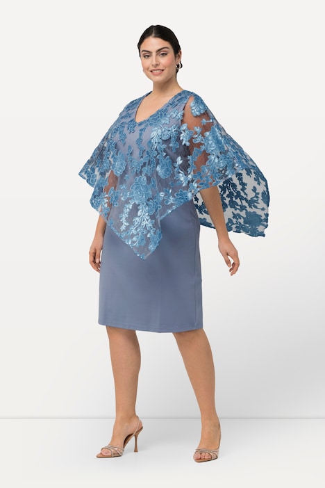 Kleid, Überwurf, Pailletten, V-Ausschnitt, 3/4-Arm