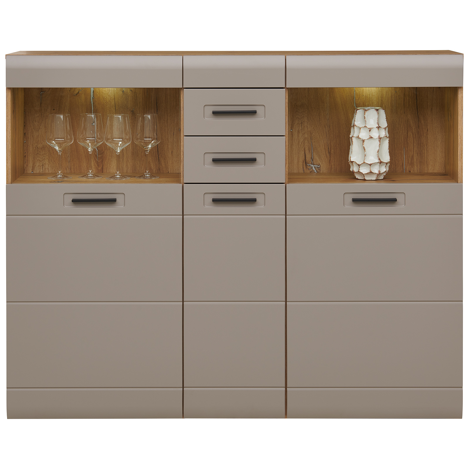Luca Bessoni Highboardvitrine AURIS - Basalt-Flagstaff Eiche - 155 cm