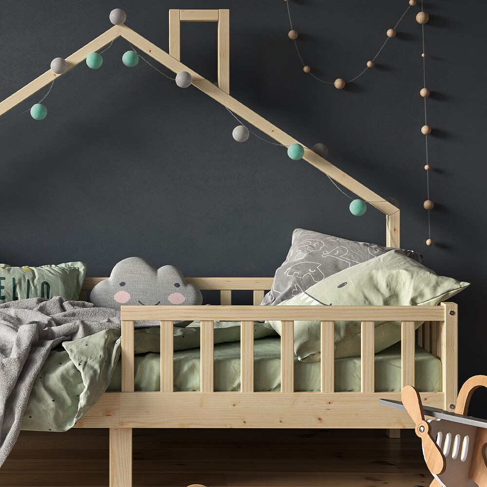 VitaliSpa Hausbett Kinderbett Spielbett Noemi 90x200cm natur Rausfallschutz