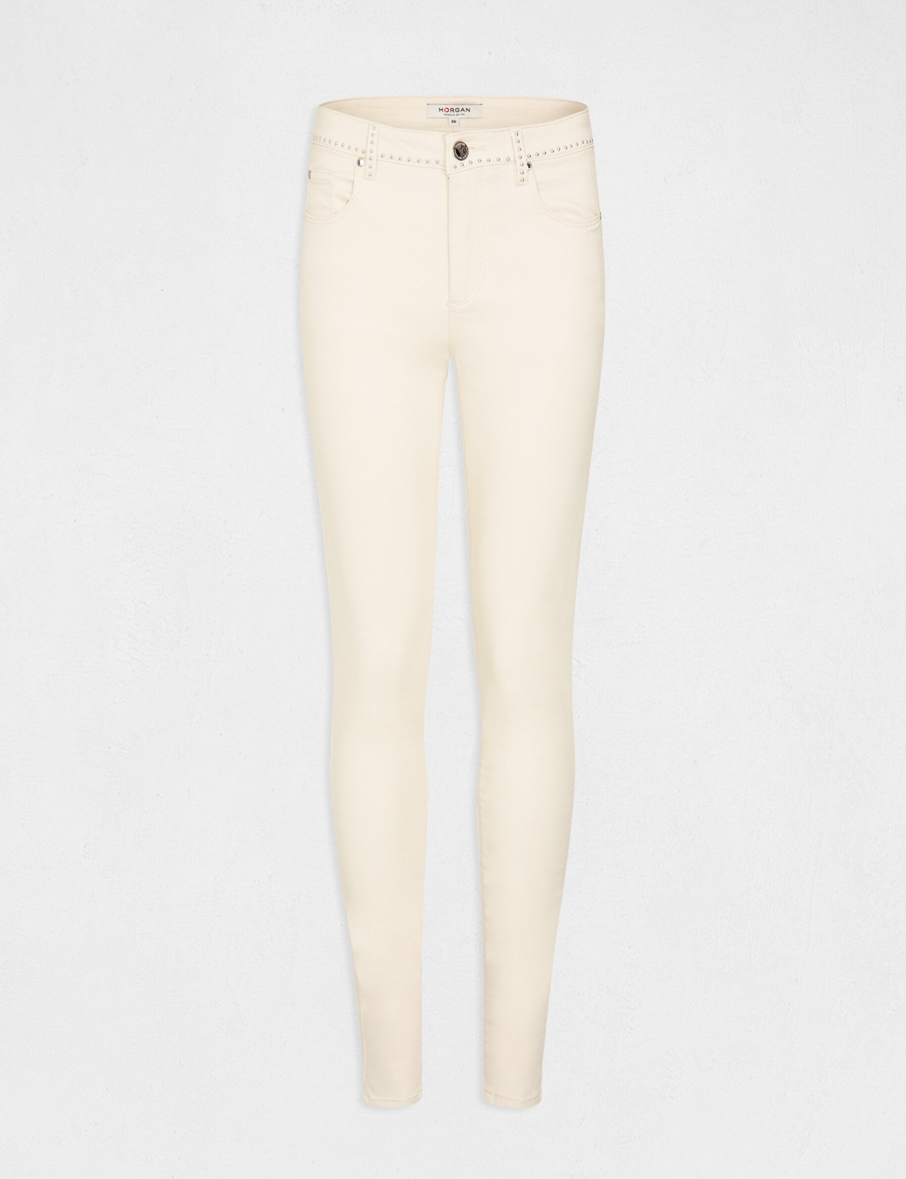 Pantalon slim avec clous ivoire femme - ivoire
