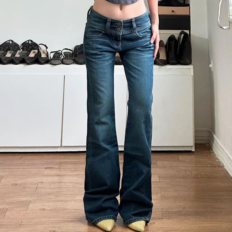 Sosana - Low Waist Washed Slim-Fit Boot-Cut Jeans