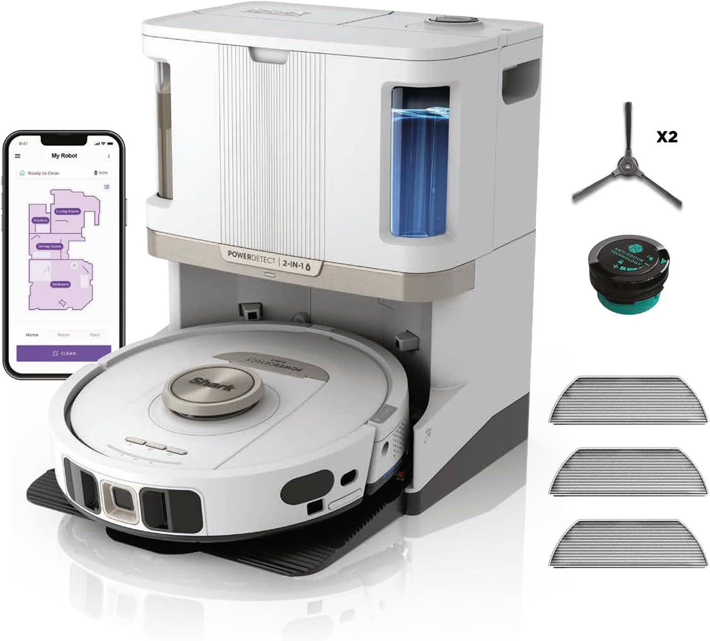Shark PowerDetect 2-in-1-Saug- & Wischroboter, NeverTouch Pro 60 Tage, Selbst-Entleerung, Befüllung & -Reinigung, 3D- & LiDAR-Navi, NeverStuck-Hindernisumgehung, App-Steuerung, Weiß, AV2820ZEEUWH