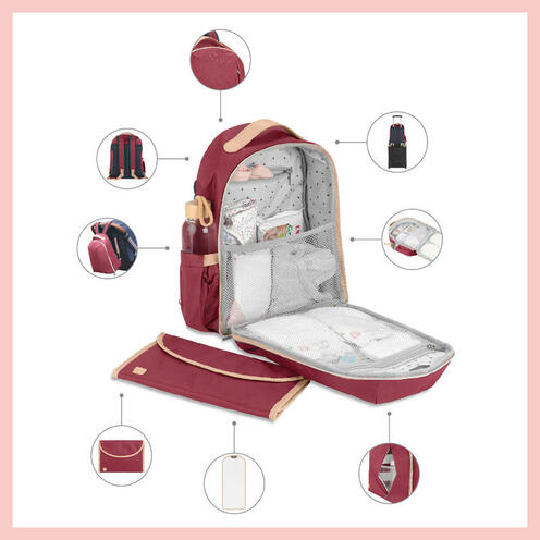 Le Pyla Burgundy multi-pocket Changing Backpack - BABYMOOV