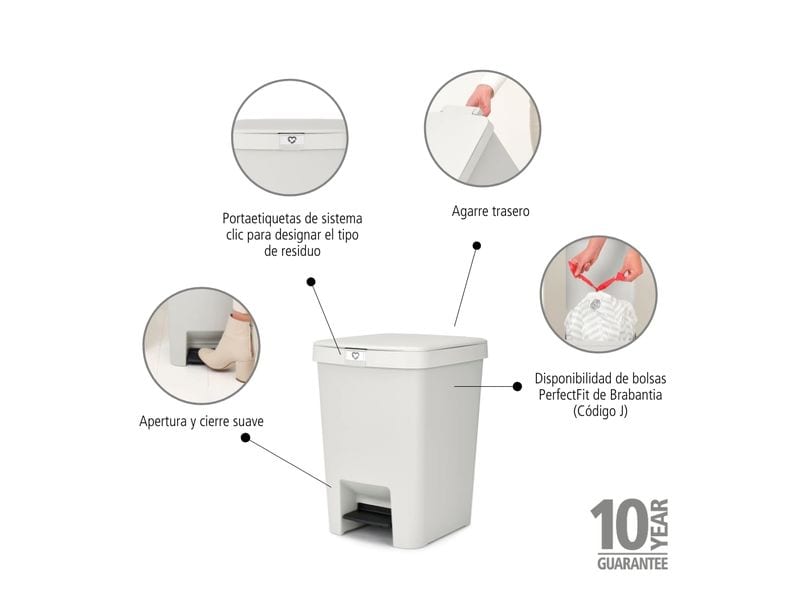 Brabantia Recyclingbehälter StepUp 25 l, Hellgrau Treteimer für Recyclingmaterialien