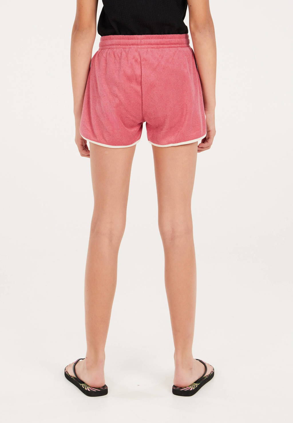 Protest badstof casual short met zijstreep donkerroze/wit