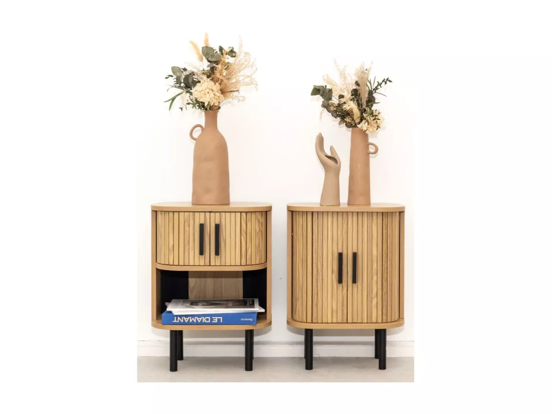 Table de nuit en bois et métal à lamelles KYOTO (Lot de 2)