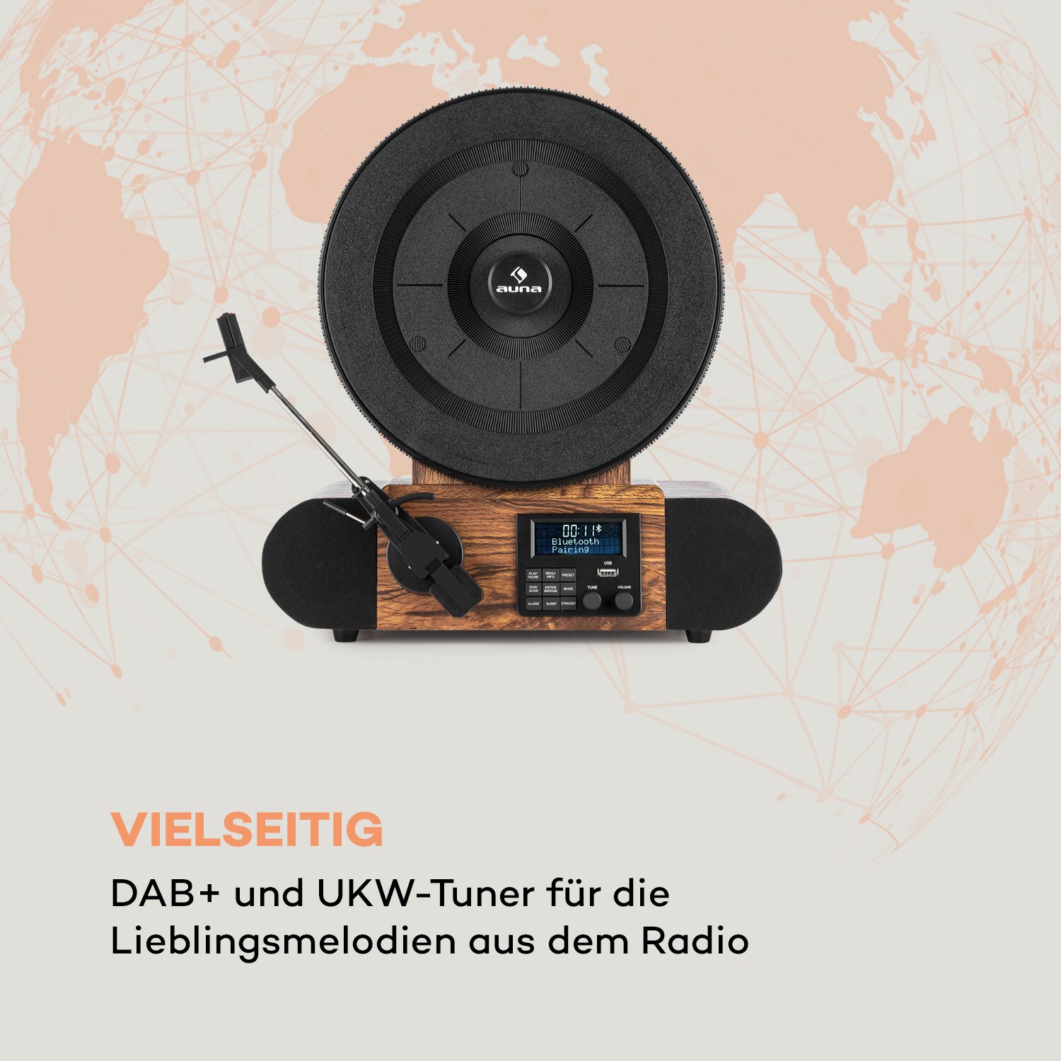 Verticalo SE DAB Retro-Plattenspieler DAB+ UKW-Tuner USB BT AUX holz
