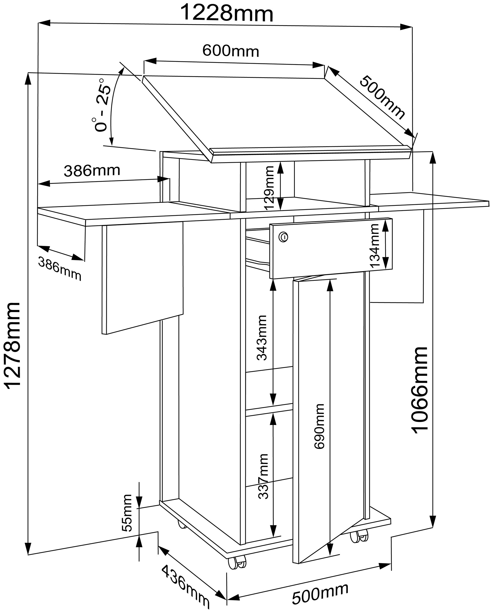 VCM Holz Stehpult Rednerpult mobil Stehtisch rollbar RollenSchublade Salia Tür