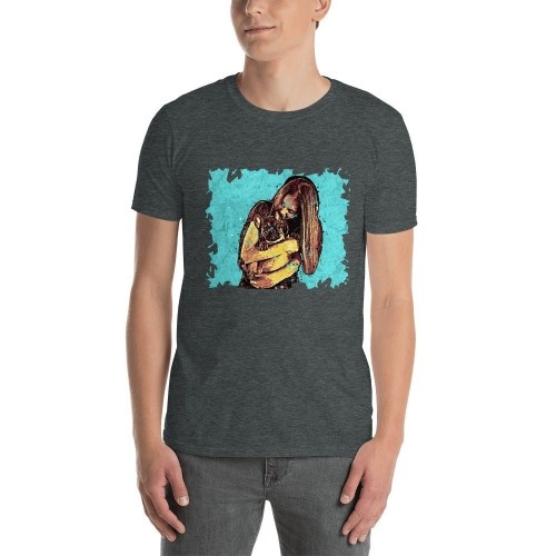 Camiseta masculina Macochula, estilo grafite, personalizada com seu animal de estimação, cinza escuro.