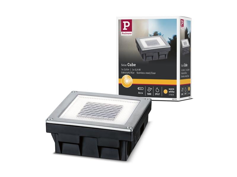 Paulmann Wegeleuchte LED Solar Cube, 0.24W, 2700K, Edelstah LED Bodeneinbauleuchte