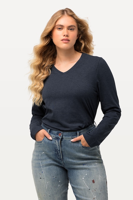 Shirt, Rippjersey, Slim, V-Ausschnitt, Langarm