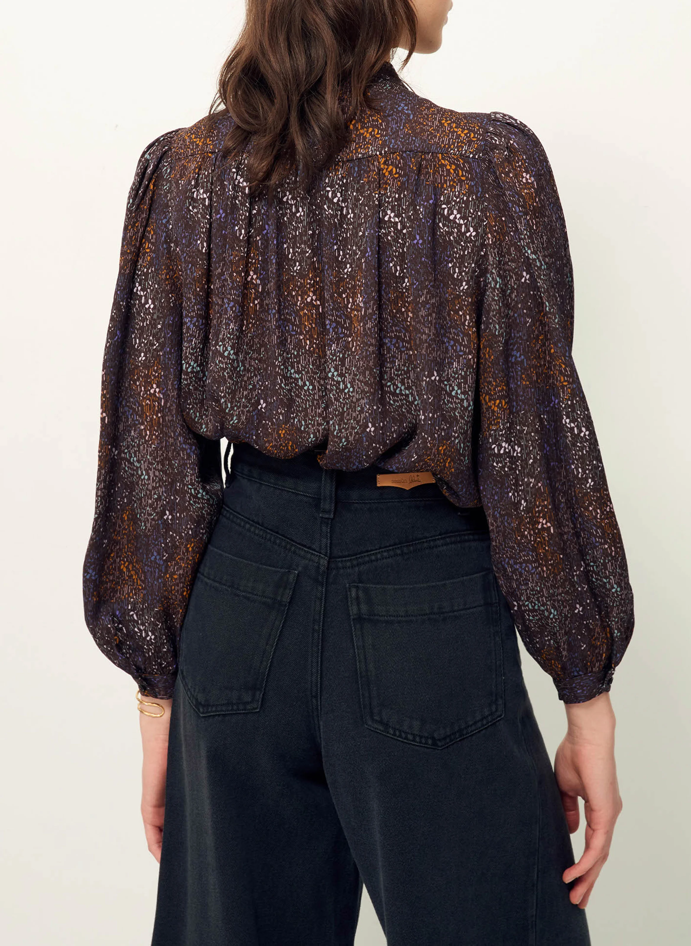 LEONCE - Blouse col rond droit imprimée | Bleu