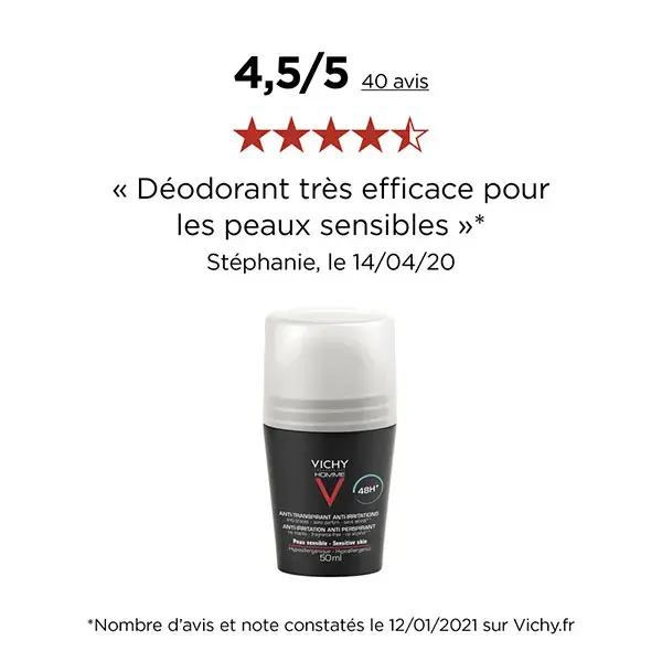 Vichy Homme Déodorant Anti-Transpirant 48h Roll-On 50ml