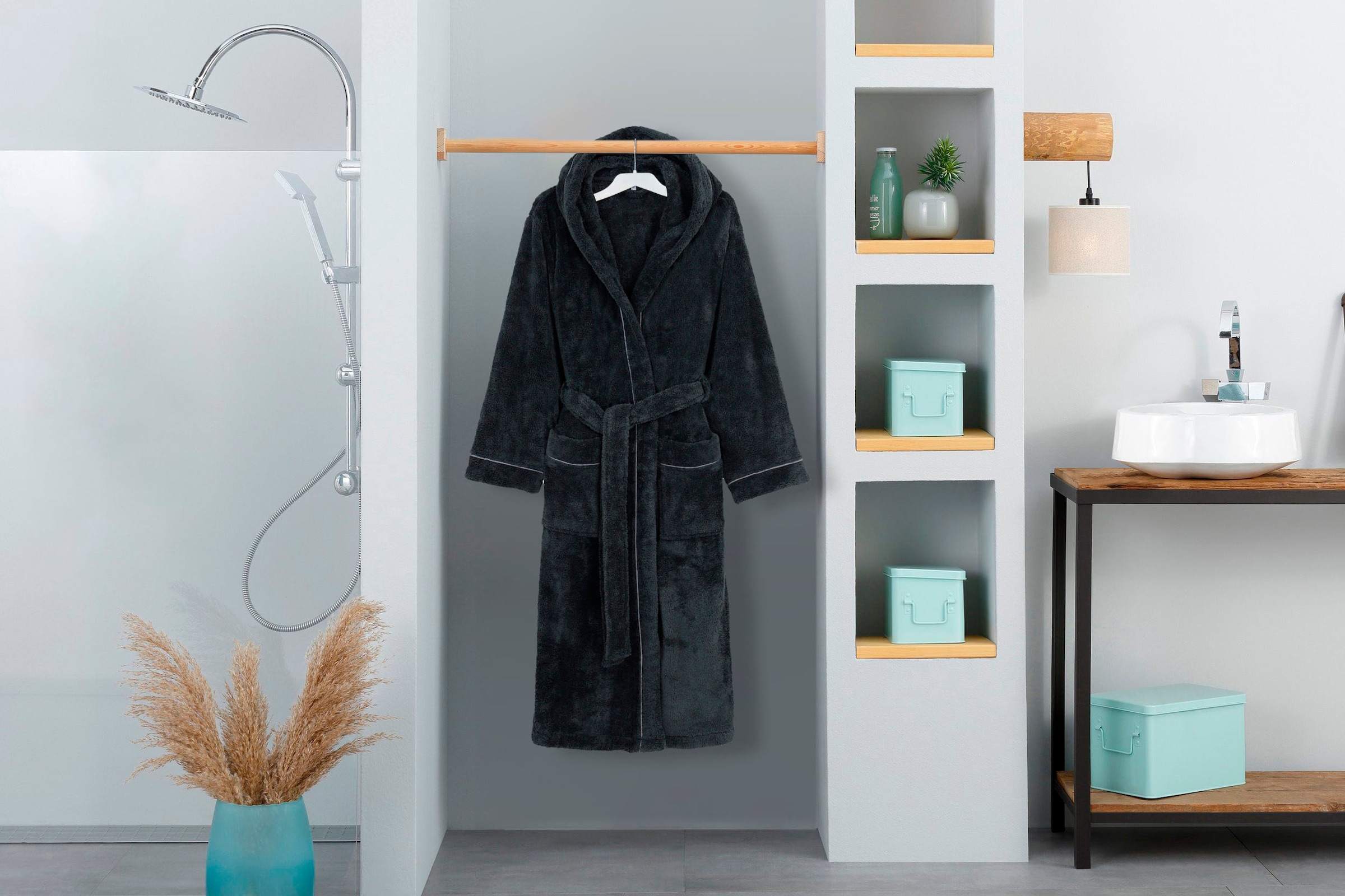 my home Unisex-Bademantel »Lillou, ideal für Sauna & Spa, Hotelbademantel, Morgenmantel«, 1 Stk. kuschelig weicher Fleece, plüsch, für Damen und Herren, XS-3XL