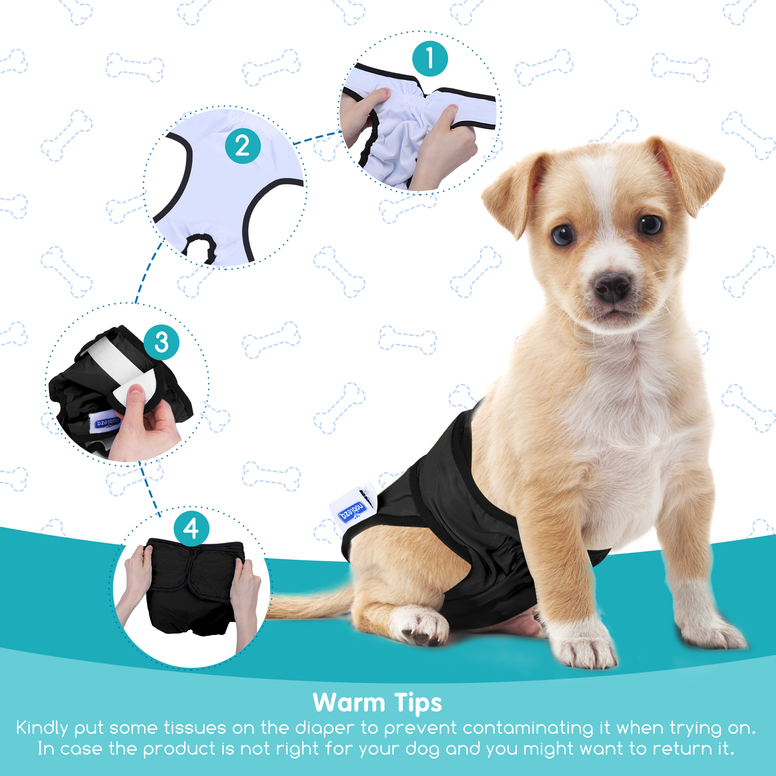 Nobleza 3x Fraldas Laváveis para Cães, Calcinhas Higiênicas para Cadelas no Cio, Fralda Sanitária Reutilizável para Cães (Cintura M 32-37,5cm, Pacote com 3, Preta)