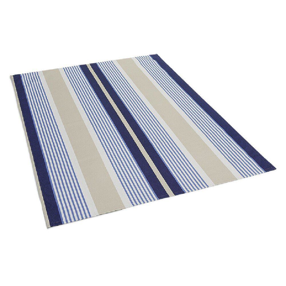 Tapis de jardin rayure bayadère antidérapant bleu et beige