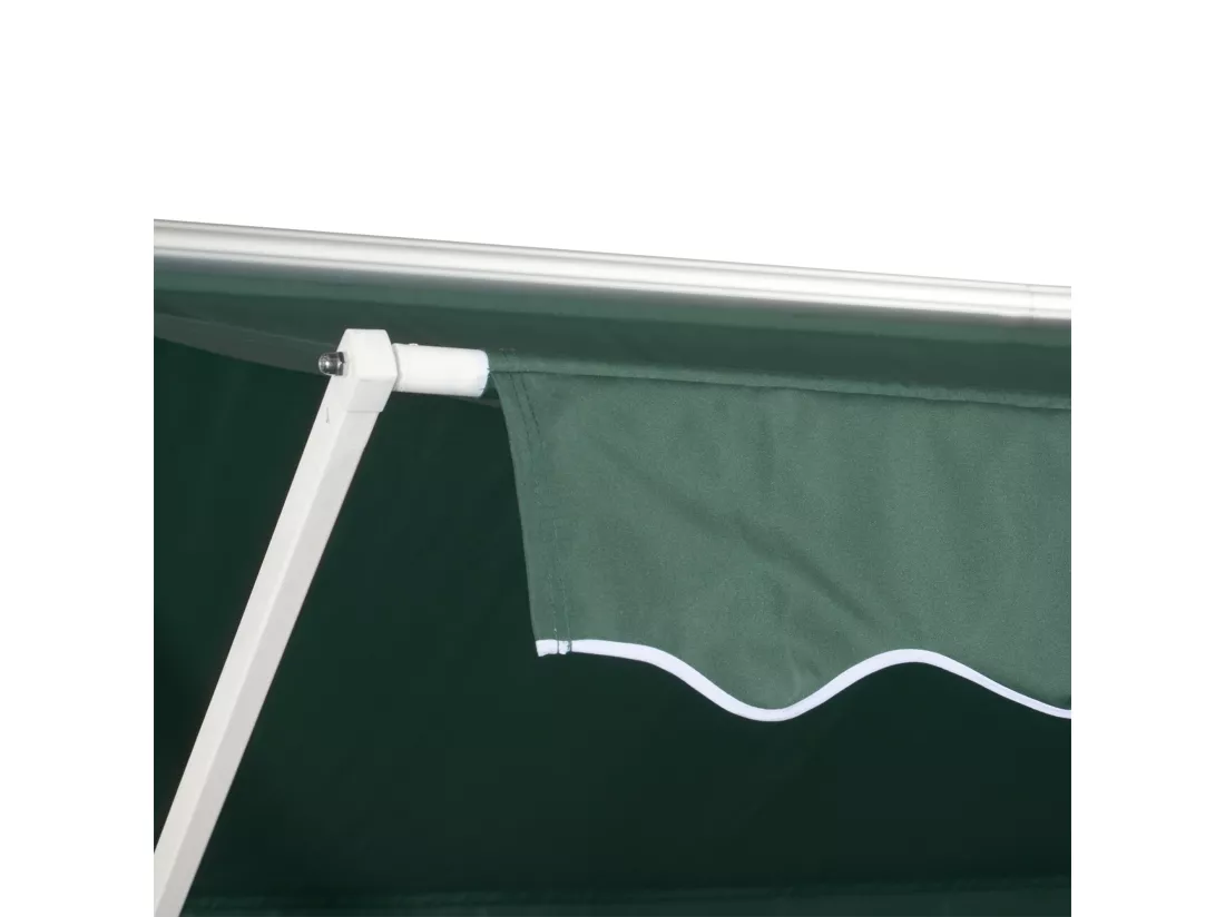 Store double pente manuel rétractable inclinaison réglable métal époxy blanc polyester imperméabilisé anti-UV vert dim. 3,95L x 2,98l x 2,55H m