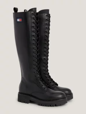 Botas urbanas de couro com cadarço até o joelho