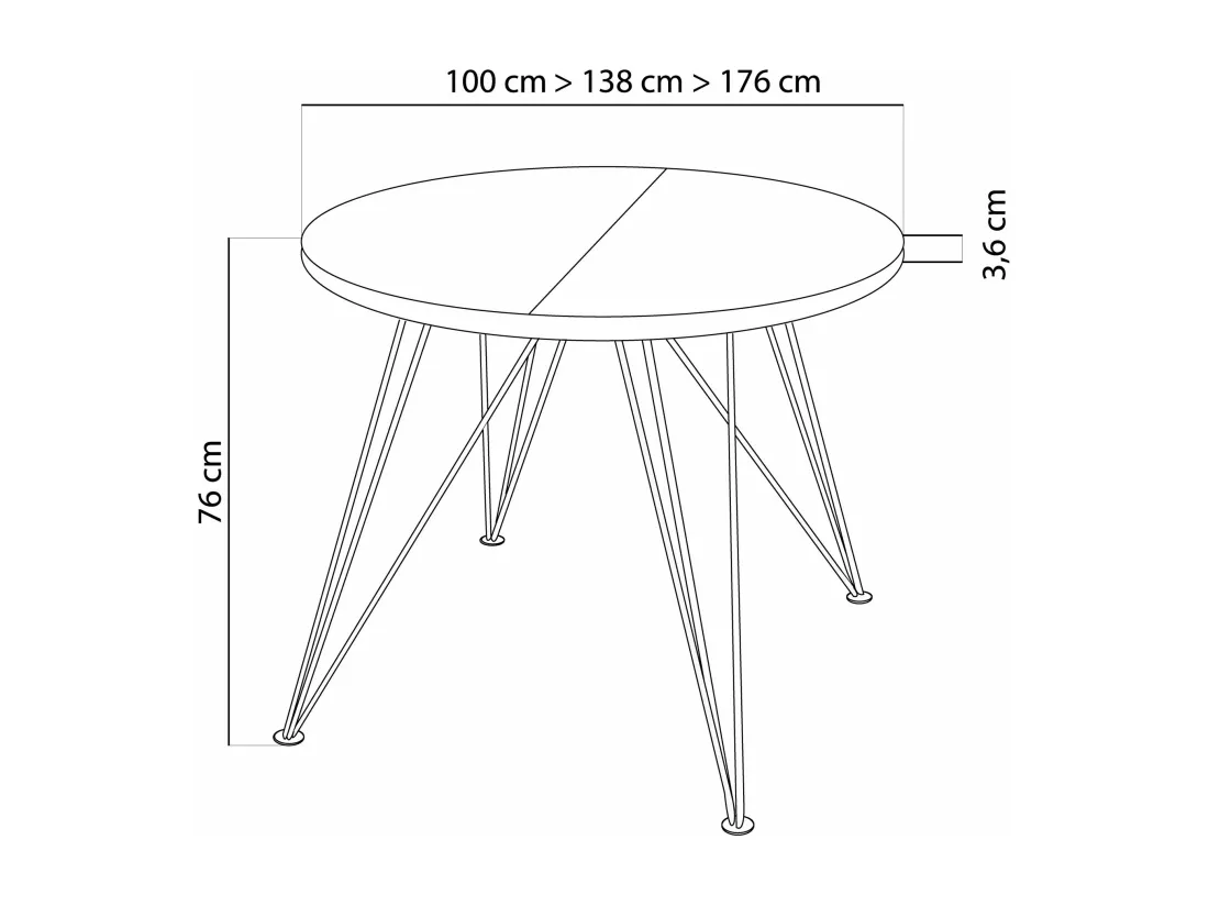 Table à Manger Extensible Ronde - Table Style Loft Avec Pieds En Métal - 100 à 180 Cm - Table Ronde Style Industriel Pour Le Salon - Compacte - Chêne Lefkas - 100 C