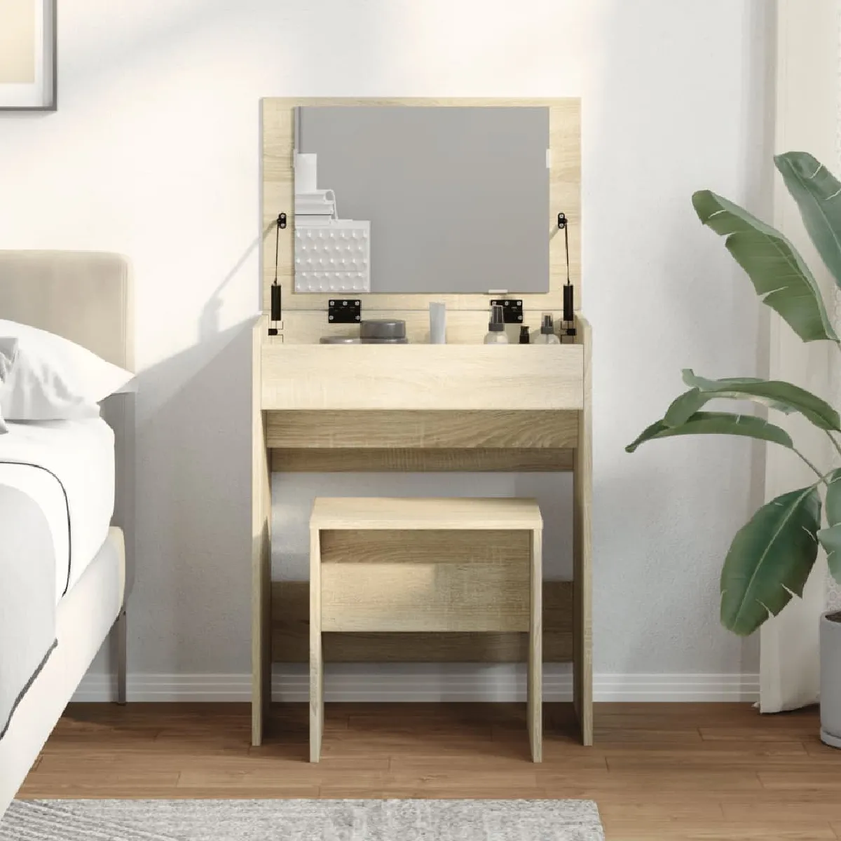 vidaXL Coiffeuse et Tabouret - Chêne Sonoma
