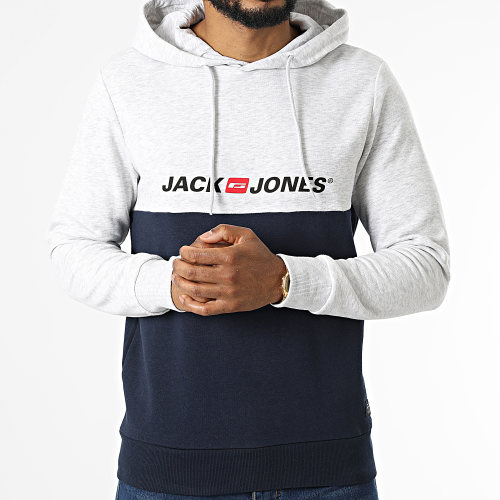 Sweat Capuche Corp Block Gris Chiné Bleu Marine