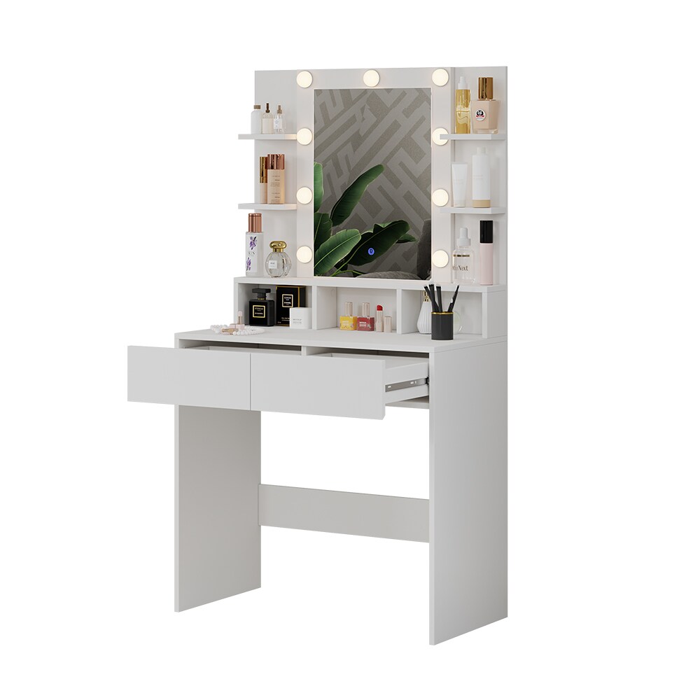 Vicco Schminktisch Taylor 80 x 146,5 cm Weiß modern LED Spiegel Frisiertisch