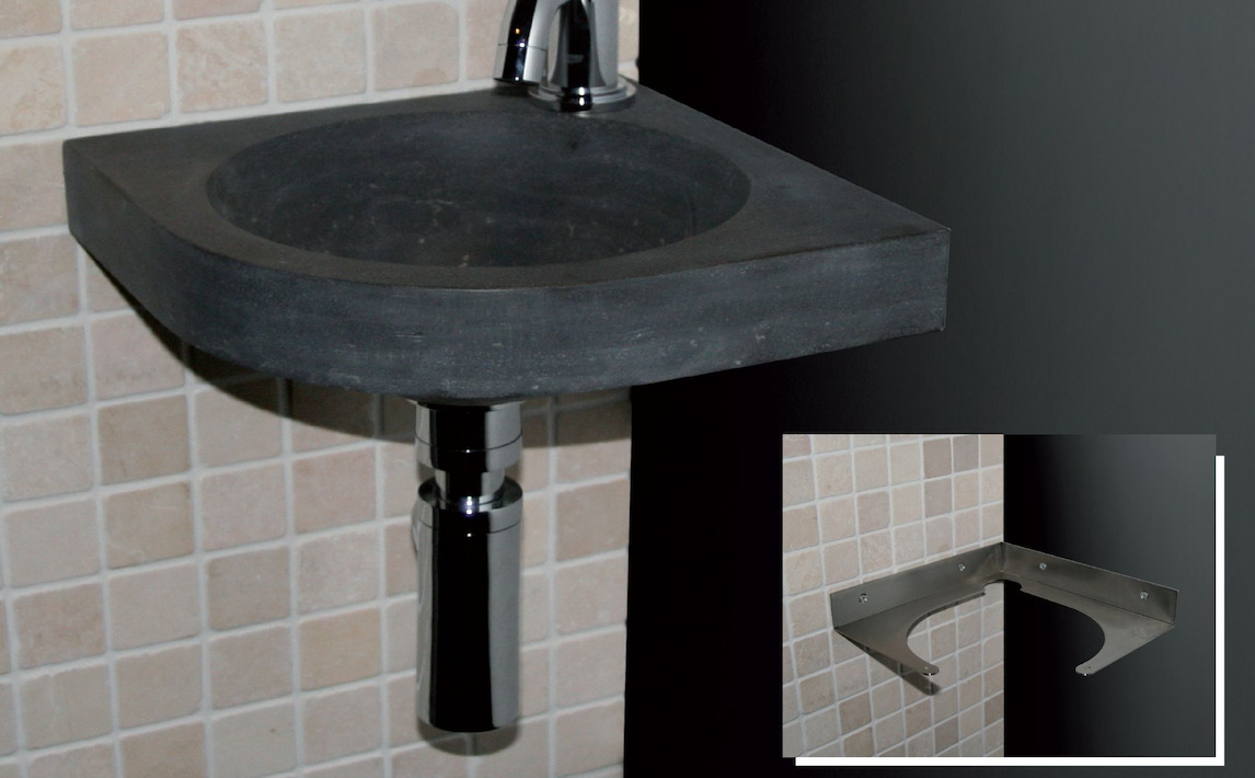 B-Stone RM hoekfontein natuursteen met kraangat grijs