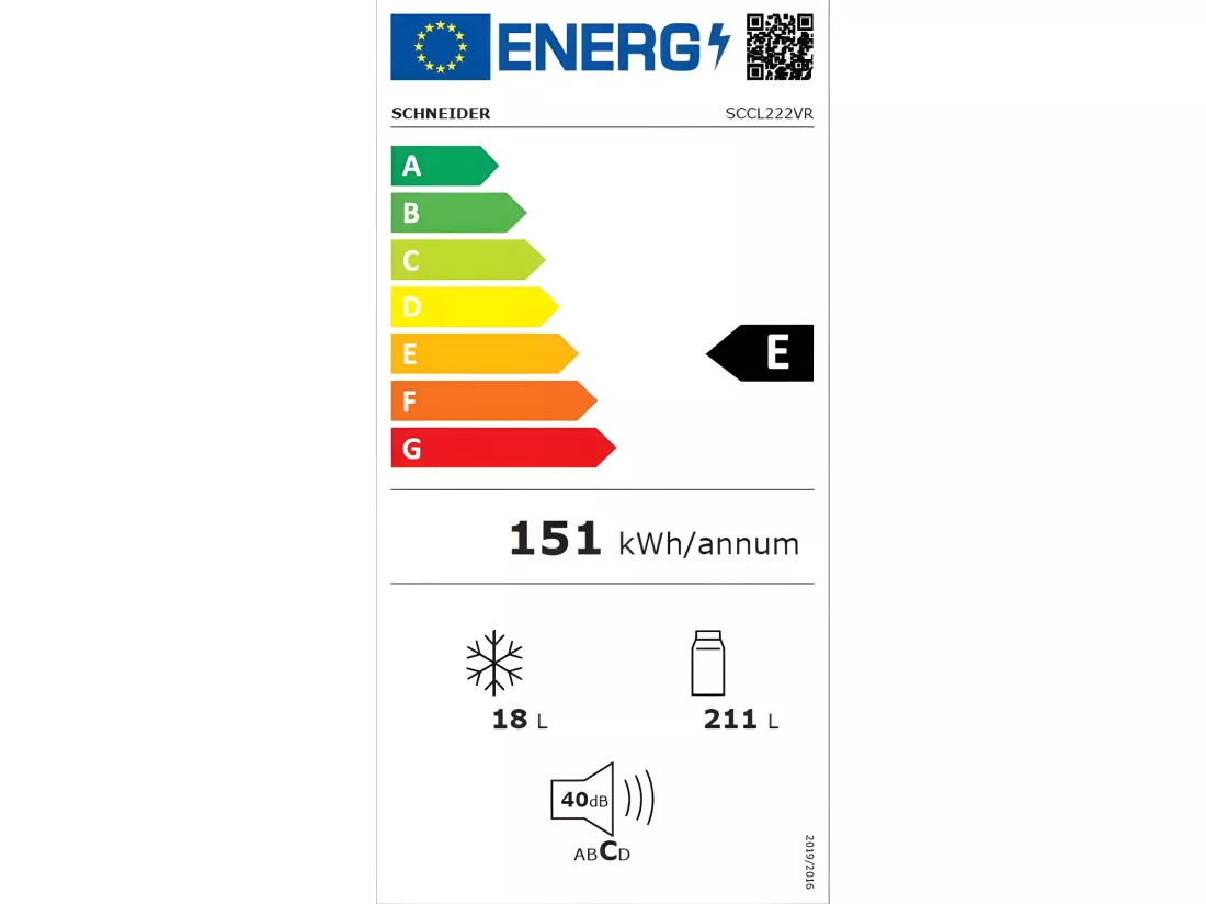 Réfrigérateurs 1 porte 225L Froid Statique SCHNEIDER 54.5cm E, SCCL222VR