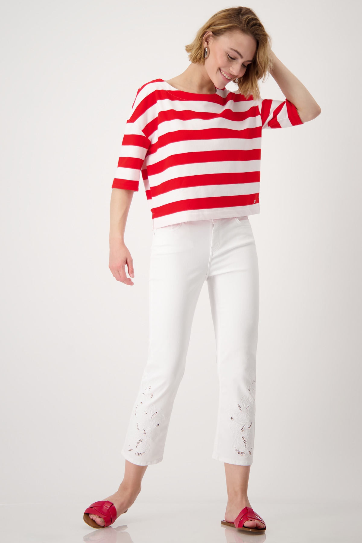 Monari 7/8-Jeans »Hose Jeans Lochspitze 66c«, mit Lochmusterspitze