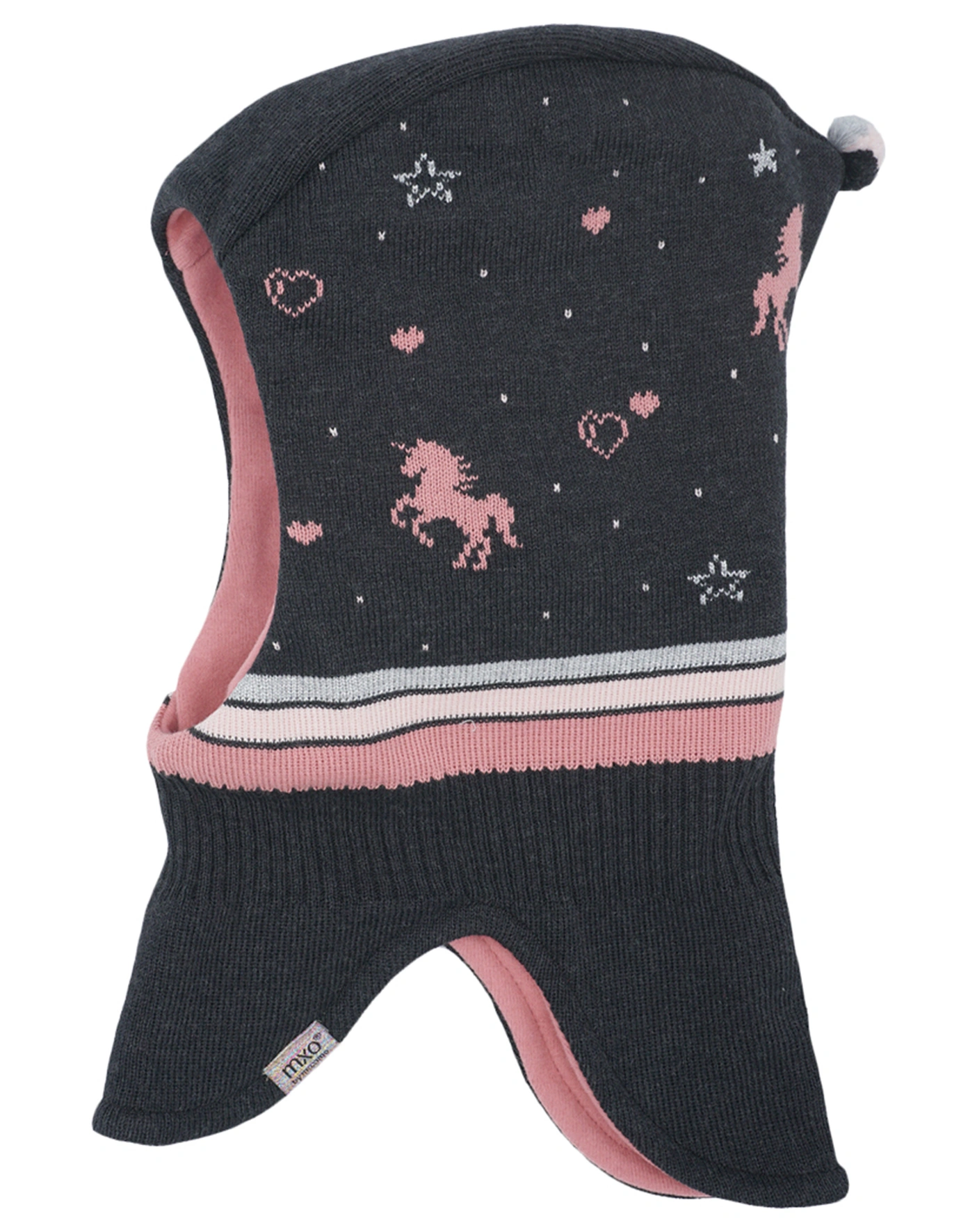 Schlupfmütze EINHORN zum Wenden in carbo melange/dusty rose