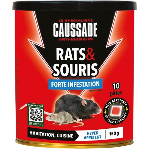 Appât pâte - fluorescentes - rats et souris - forte infestation - 150 g