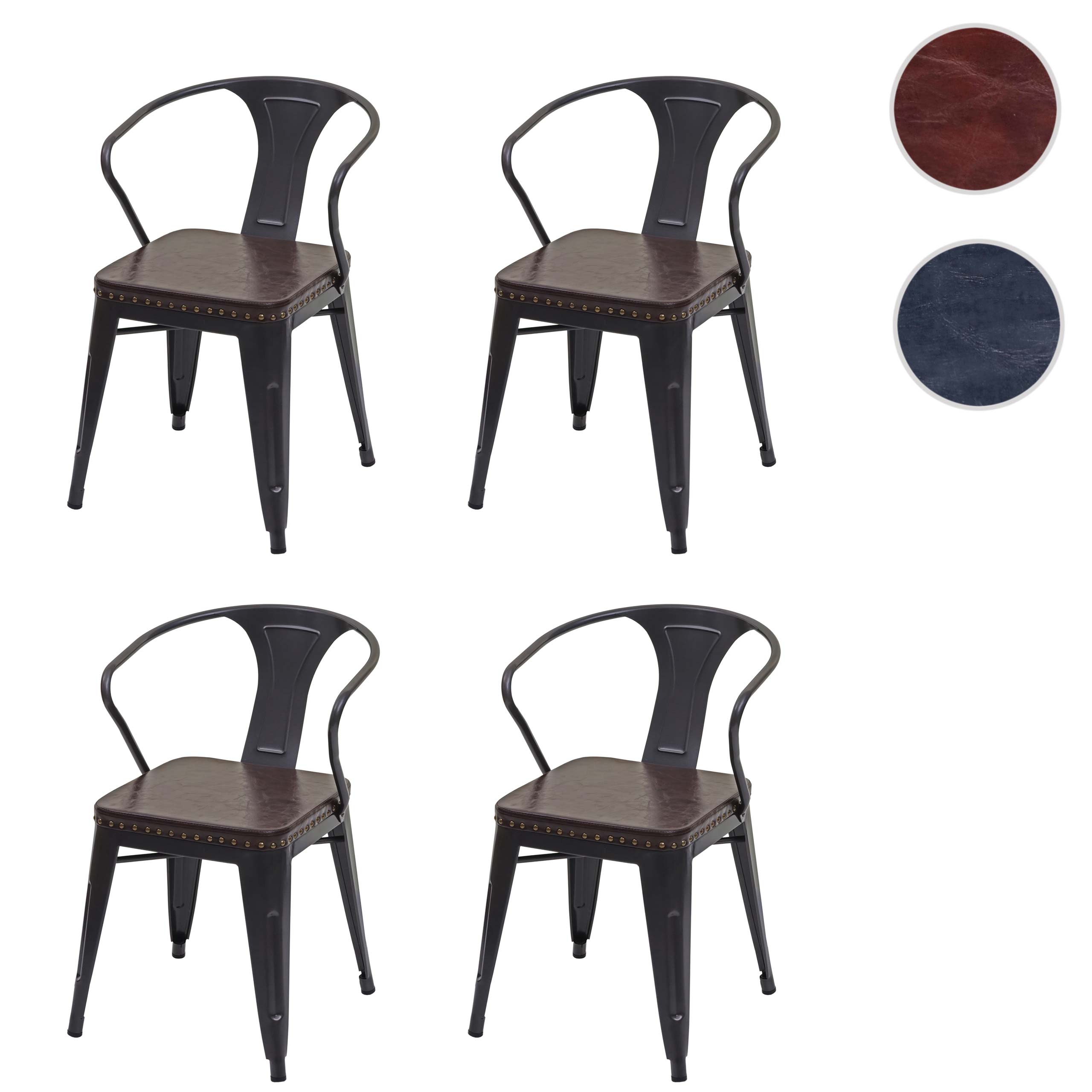 4er-Set Esszimmerstuhl MCW-H10d, Stuhl Küchenstuhl, Chesterfield Metall Kunstleder Industrial Gastronomie ~ schwarz-braun