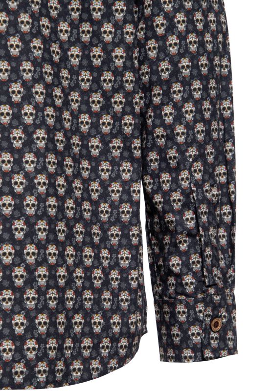 AOP Vintage Suit Shirt Sugar Skull | King Kerosin Chemise manches longues