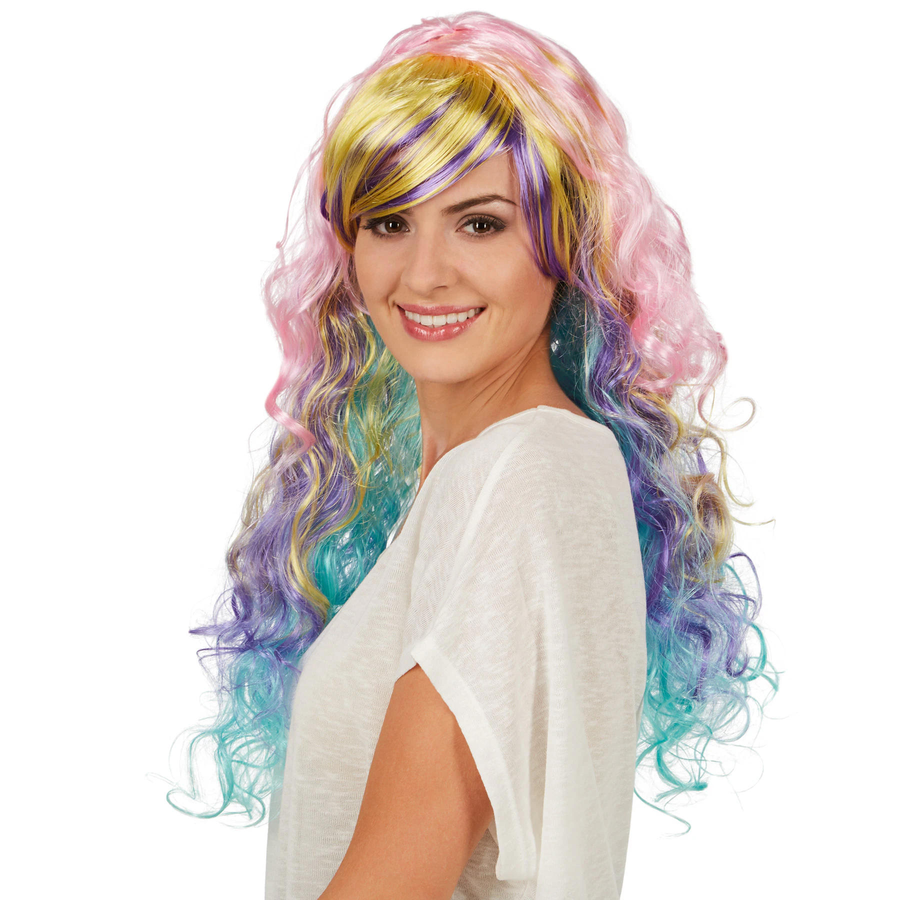 tectake® Frauenperücke Locken Ombré Pastell