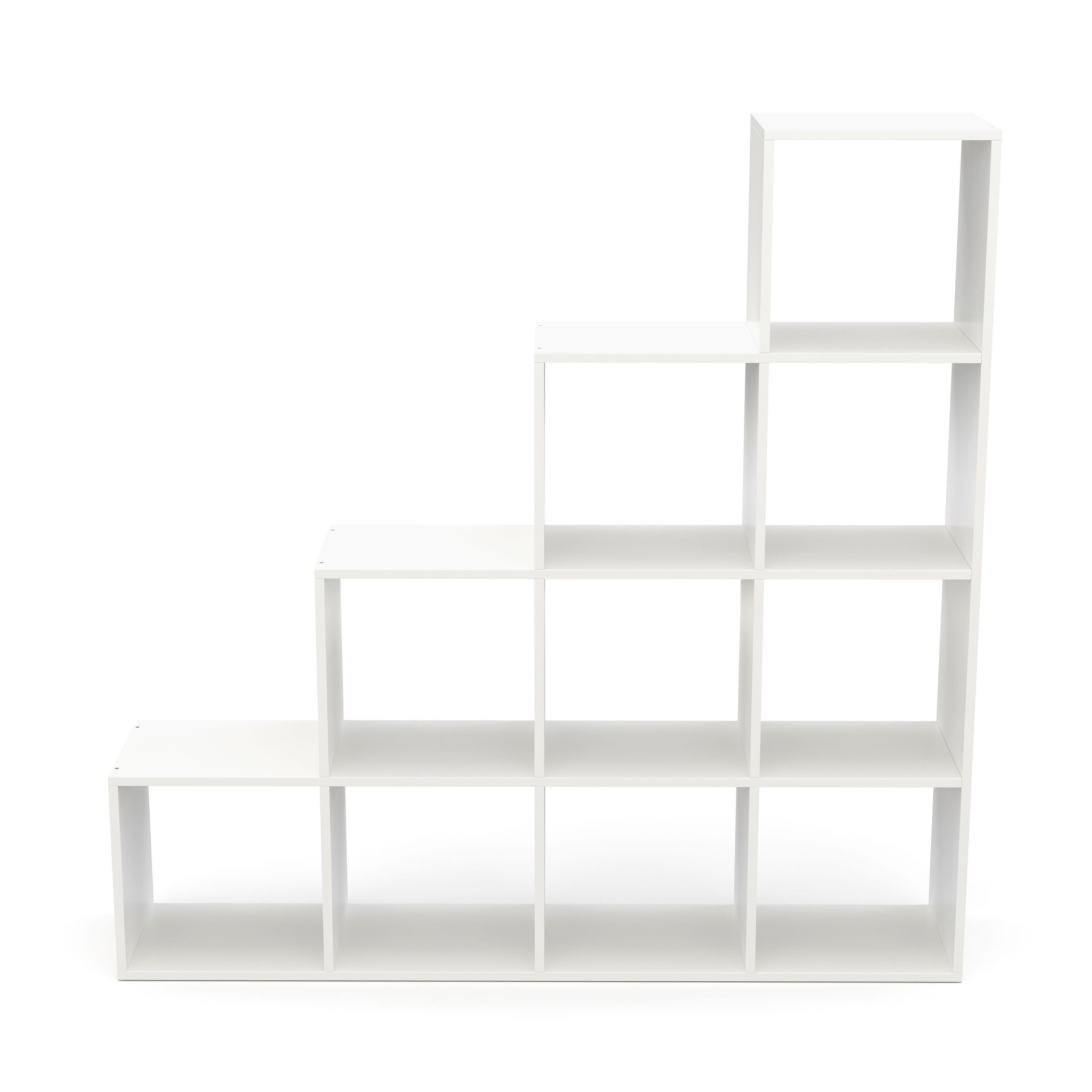 Treppenregal Raumteiler OMAR 10 Fächer 142 x 142 cm weiss