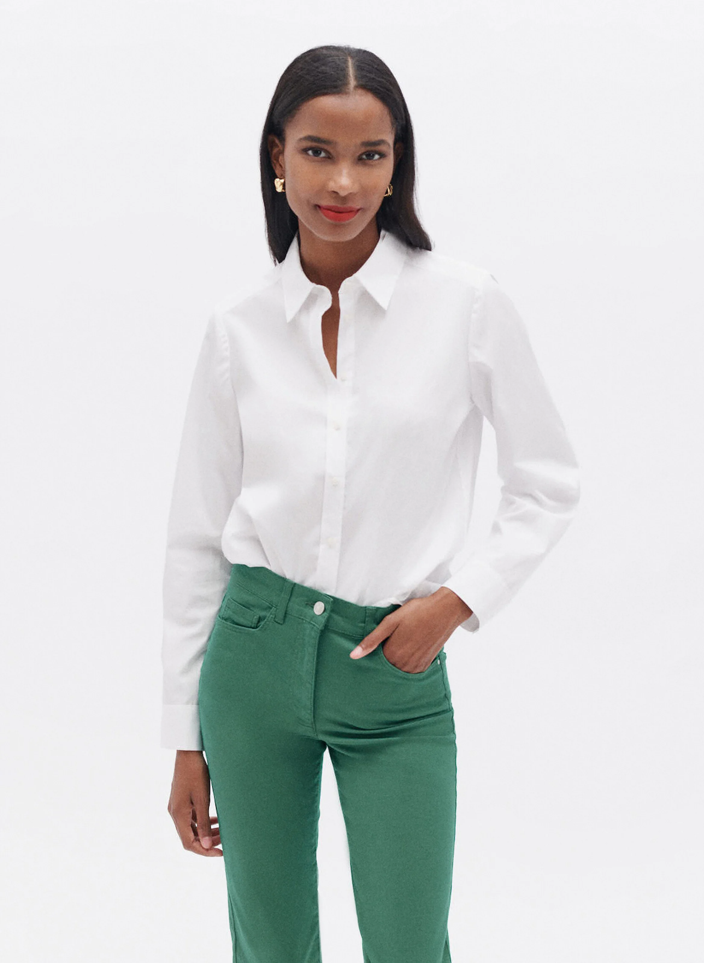 BRENDA2 - Chemise ajustée col classique en coton | Blanc