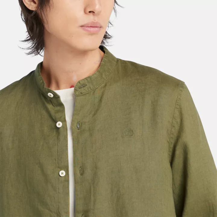 Chemise en lin Mill Brook à col Mao pour homme en vert