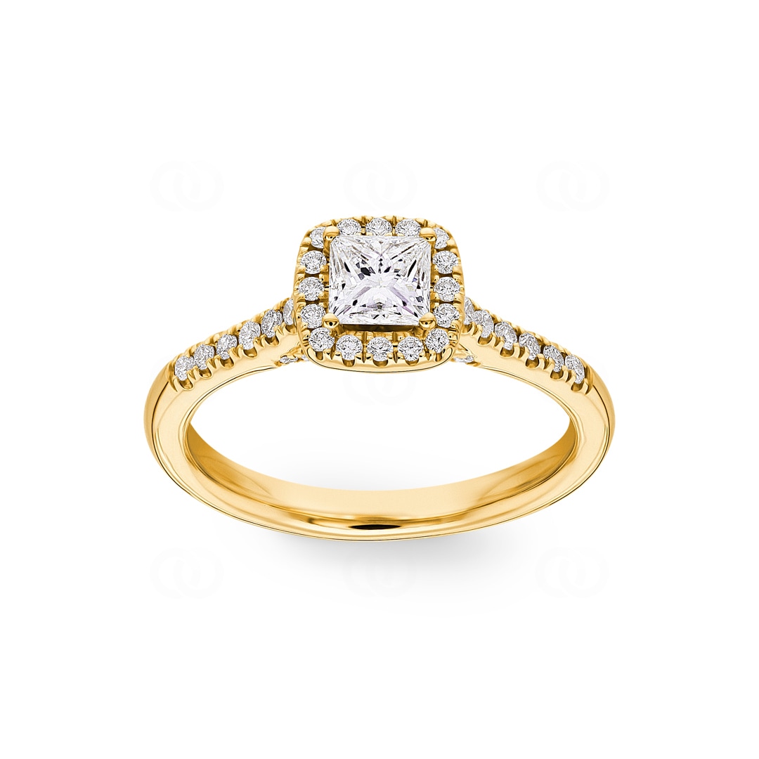 Princess Halo Diamantring 750/18 K Gelbgold 0.85 ct G/si
