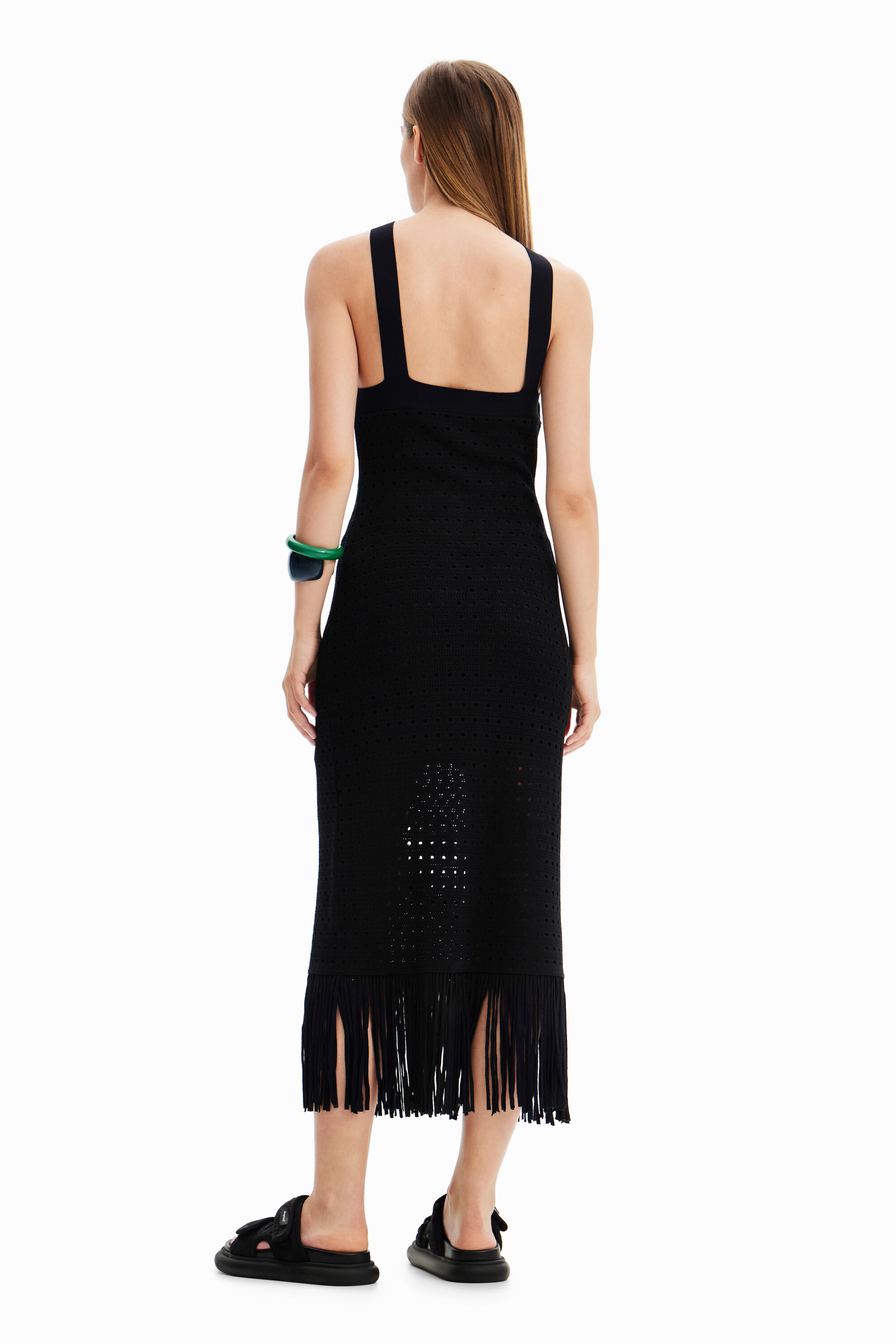 Robe midi dos nu franges