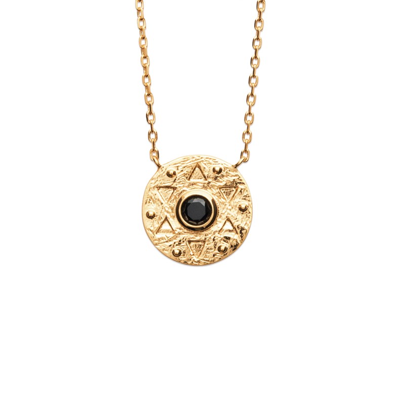 Collier plaqué or jaune et pierre noire ADRIANA - Bijoux Privés Discovery