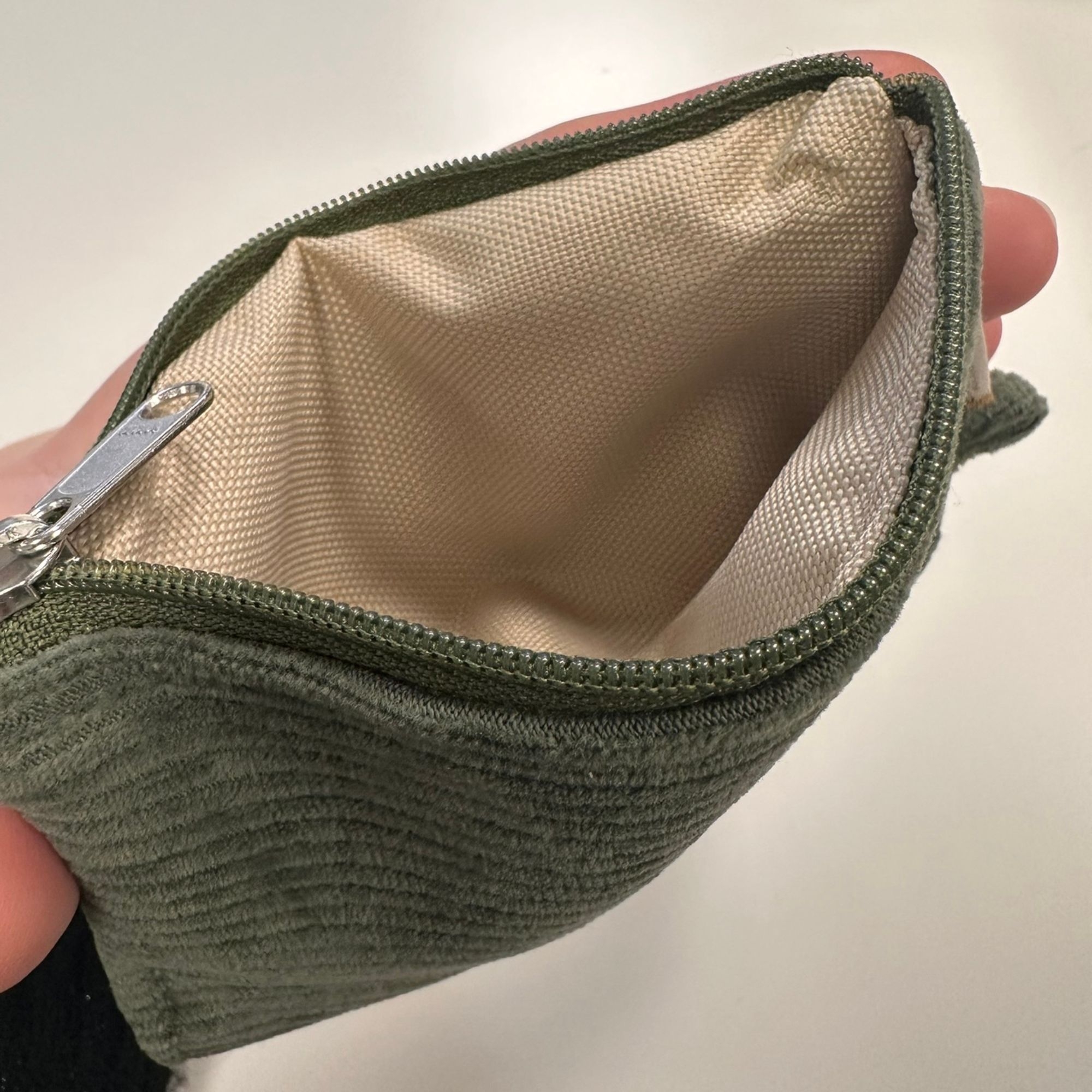 Mini Pochette Porte-Monnaie Velours Côtelé Kaki