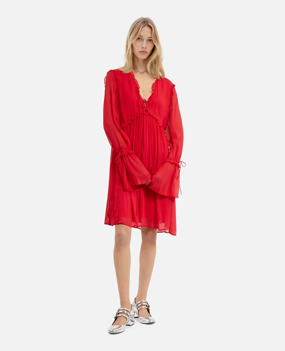 THE KOOPLES<br>Vestido curto com babados, decote em V e mangas compridas